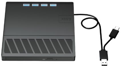 HTU 7 in 1 USB 3.0 Type C CD/DVD/BD -/+RW Player Writer Reader with SD/TF Port Optical External DVD Drive Slim Ray for Windows XP/7/8/10/11 Laptop Desktop