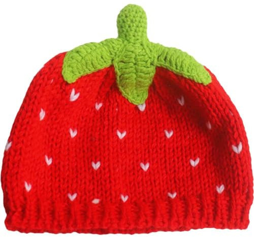Vobumix Erdbeer-mütze, Süße Strickmütze, Niedliche Strickmütze, Totenkopf-mütze, Vielseitig Einsetzbar, Für Mädchen Und Frauen, Häkeln, Lässige Kopfbedeckung, Warme Wintermütze
