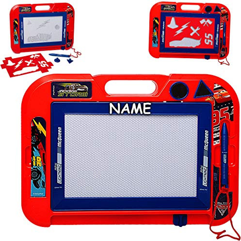 alles-meine.de GmbH Zaubertafel/magische Magnet - Maltafel - Cars - Lightning McQueen - incl. Name - 2 Stempel - Zeichentafel - Magnet Tafel - Kinder/wisch & Weg - Bastel..