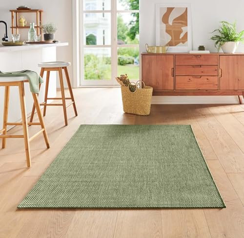 Taracarpet Teppich Flacher Kurzflorteppich für Wohnzimmer, Schlafzimmer und Kinderzimmer auch als Küchenteppich für die Küche in Sisal Optik grün 200x280 cm