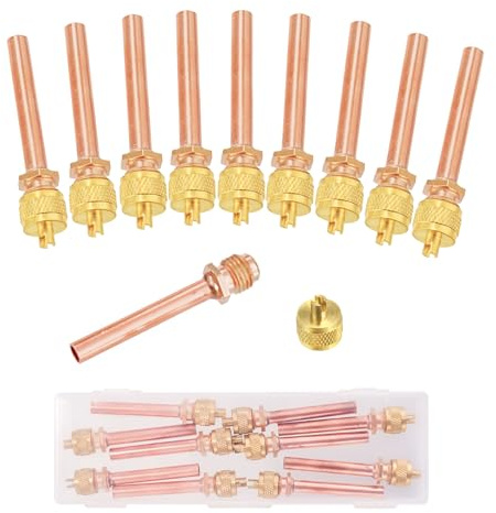 WISSCOOL 10PCS 1/4” HAVC AC Schrader Access Service Valve 1/4'' SAE x 1/4'' OD x 2.5'' Stem Core AC Refrigeration Kit for Vacuum System Refrigerator Charging (with Plastic Box)