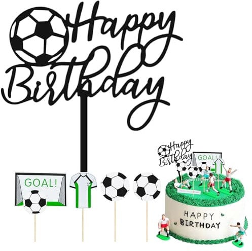 Football Cake Topper, Football Cake Decorations, Black and White Football Birthday Decorations, Football Party Decorations Suitable for Boys, Girls and Sports Theme Party
