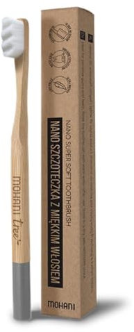 Mohani Nano Zahnbürste | Bambus Zahnbürste Soft mit 10.000 Extra Weiche Borsten | Erwachsene und Baby Zahnbürste | Umweltfreundliche Babyzahnbürste 3 Jahr (Grau)