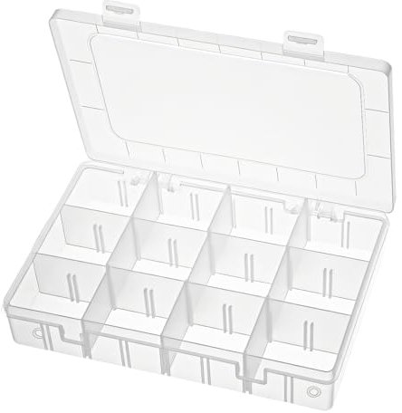 Grid Organizer Box, Bead Boxes with Compartments, 12 Grids Plastic Storage Box with Dividers, Organizer Boxes with 18 Removable Grids Compartments for Tackle, Beads, Jewelry, Earring, Cosmetics, Craft