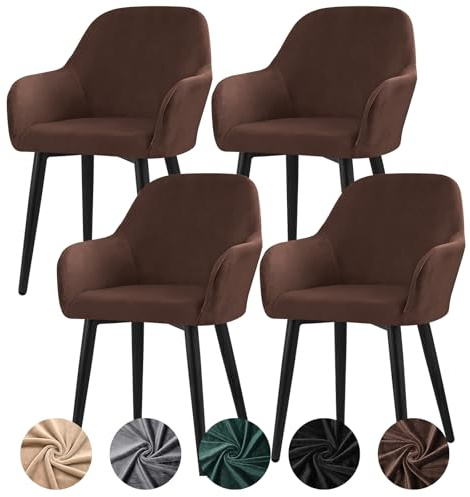 Alishomtll Samt Stuhlhussen 4er Set Sesselbezug mit Armlehnen Braun Large | Universal Stuhlhussen Stuhlbezug XL Abnehmbare Waschbar Esszimmerstühle Bezug für Küche Esszimmer Bankett Hochzeit Party