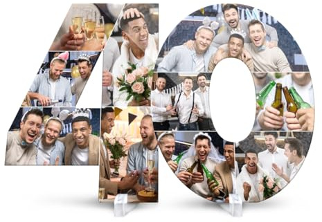 Kartenmachen.de Personalisierte Acrylglas Fotocollage - 40. Geburtstag - mit 10 eigenen Bildern, 3mm Acrylglas, Ständer und Klebepunkte optional, Größe wählbar, Geschenk zum Geburtstag