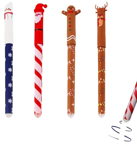 ELYIQI Radierbare Kugelschreiber Set Mit 4 Weihnachtsstiften, Stifte Weihnachten Edition, Festliche Designs für Schule und Büro, Ideal Als
