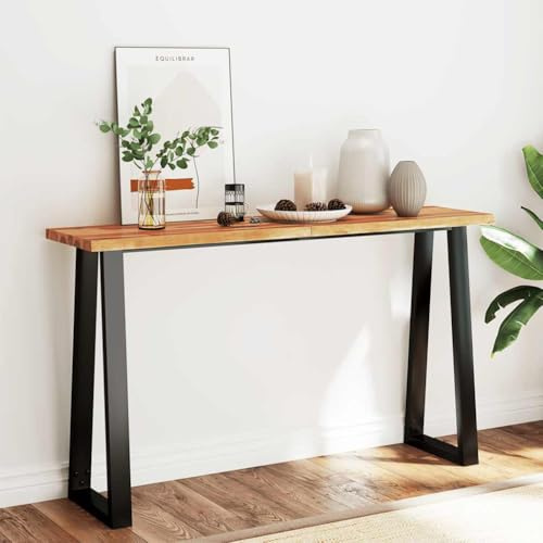Ziaphsol Konsolentisch Baumkante 140x40x80 cm, Massivholz Akazie Natur, U-förmige Stahlbeine, robust langlebig, für Wohnzimmer Flur, Elegantes Sideboard