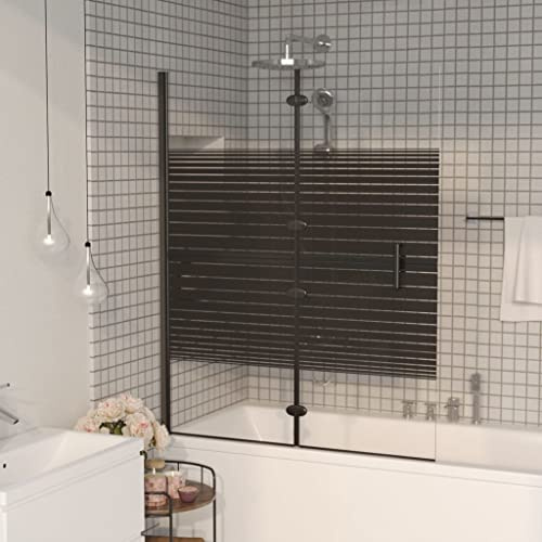 Schiebetür Dusche, Faltbare Duschkabine ESG 100x140 cm Schwarz Duschwand Für Dusche für Badewanne, Platz Sparen