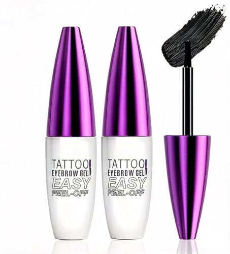 2 Unidades Tinte de Cejas Peel Off, Gel de Cejas Semipermanente Impermeable y de Larga Duración, Kit de Maquillaje de Cejas para Definición Natural, Colores Negro y Negro Claro