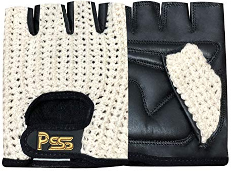 Prime Leather PSS Mitaines Gants Cuir Filet Mailles Homme Femme Vélo Cyclisme Conduite Gants Cuir sans Doublure Gants Tactiles Demi sans Doigts Confortable Rembourré Été Hiver, Noir, Taille XXL