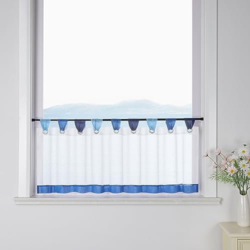 ESLIR Scheibengardine mit Schlaufen Vorhang Küche Bistrogardinen Transparent Stores Gardinen Kurzgardine Voile Blau HxB 45x140cm1 Stück