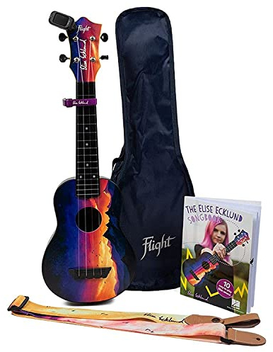 Flight Ukeleles Flight Tus-EE Sunset Pack Elise Ecklund Signature Travel Soprano Ukulele Bundle ABS, Multicolour, One Size