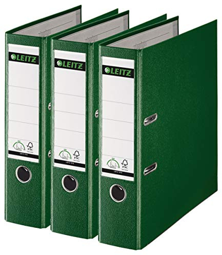 Leitz 1010 Qualitäts-Ordner Kunststoff breit mit patentierter 180° Präzisionsmechanik (3er Pack, 8 cm breit, grün)