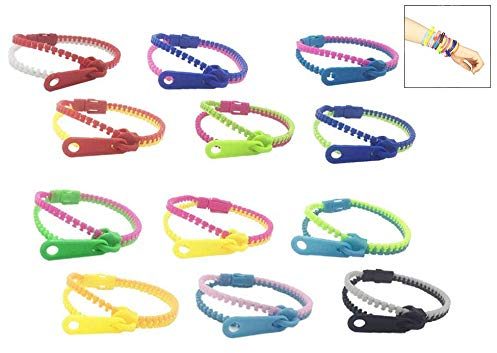 XLKJ 24 Stück Reißverschluss Armbänder, Freundschaftsarmband Kinder Armbänder Einstellbar Armband Kindergeburtstag Geschenke(zufällige Farbe)