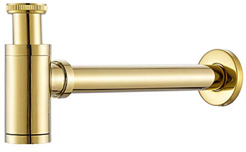 Siphon à bouteille en laiton - Siphon rond - Siphon de lavabo - Siphon P-Trap - 3,8 cm - Piège à odeurs - Piège à déchets - Tube d'évacuation pour salle de bain, lavabo, vasque, Or