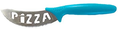 Stainless Steel Pizza Knife with 10 cm Round Blade, Blue Handle and Serrated Edge, Also Suitable for Tarte Flambée and Pide or Lahmacun