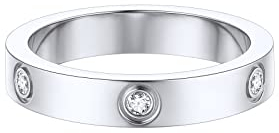 FOCALOOK Edelstahl Solitär Ring 4mm Breit - Verlobungsring 54mm für Damen und Männer - Partnerring Mit CZ für Verlobung und Valentinstag