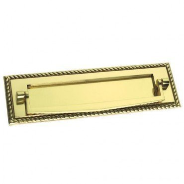 Jiyo.Outdoor Georgian Design Postal Letter Plate with Knocker in Polished Brass Finish, Mail Slot
