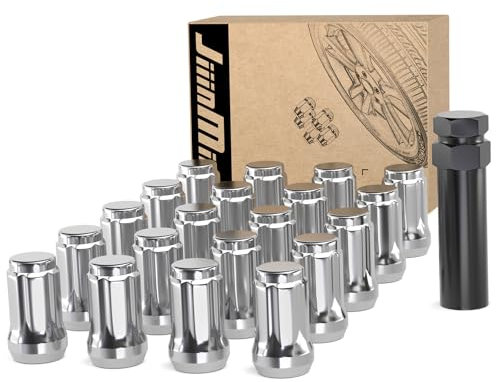 JiiinMiiin M12x1.5 Lug Nuts Chrome with 6 Spline Tuner, 12x1.5 Locking Lug Nut 1.38 inch Length with 1 Socket Key 60 Degree Conical/Cone Bulge Seat Closed End. 20PACK