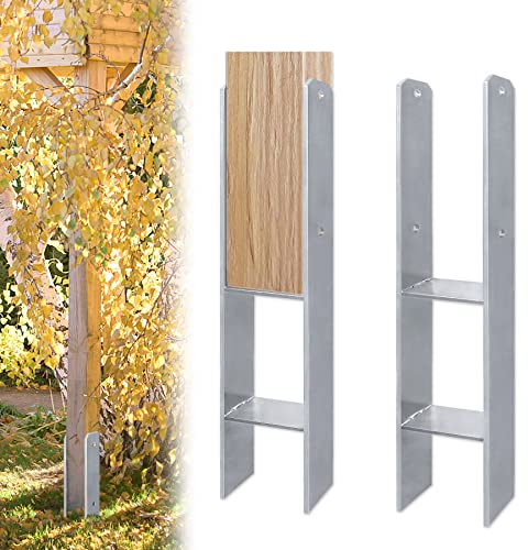 Froadp H-Pfostenträger Set aus 5mm Stahl Holzpfosten Bodenplatte Anker Bodenhülse Zaunträger Universal Zaunpfosten für Gartenzäunen Pergolen Carports (121x60x600mm, 2 Stück)