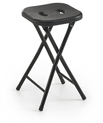 Gedy Sgabello bagno richiudibile, Misure e peso: 46,5X26X28 CM & 1,156 KG, Sgabello richiudibile in metallo e resine, Finitura nera, Design R&S, 2 anni di garanzia