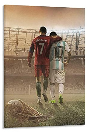 GNKIO Lionel Messi und Ronaldo Wettbewerb Portrait, Schwarz-Weiß Inspirierendes Poster - Leinwand Kunst und Wand Bild Druck für Moderne Familie Schlafzimmer Dekor 16x24inch(40x60cm)