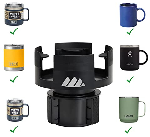 Integral Mug Integrator Expandable Mug Holder - YETI 14oz Rambler Cup Holder - Coffee Mug Car Cup Holder Expander with Adjustable Base - Rubber Tabs Hold Most Coffee Mugs Ramblers 10oz
