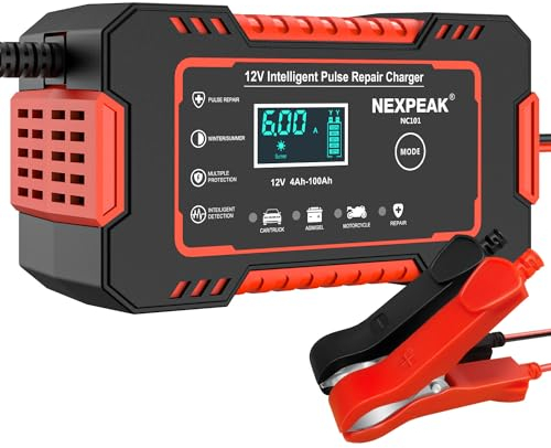 Autobatterieladegerät, 12V 6A Smart Battery Erhaltungsladegerät Automotive 12V 24V Batteriehalter Desulfator mit Temperaturkompensation für Auto LKW Motorrad Rasenmäher Marine Blei-Säure-Batterien
