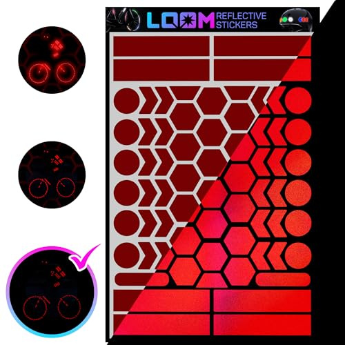 LOOM Fahrrad Reflektoren Aufkleber Set | 67 stk Engineer Rot | German Oralite Qualität | Reflektoren fahrrad | Wasserdicht | Für Helm, Auto, Anhänger, Reflektoren schulranzen kinder