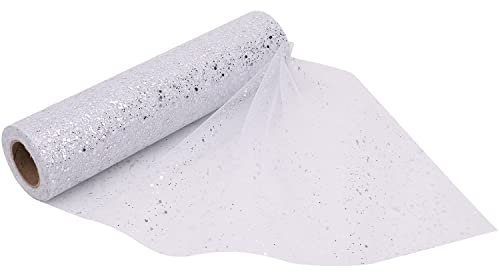 Trimming Shop 11 Inch x 27 Yards Tulle Fabric Roll Sparkle Sequin Glitter Mesh Fabric for DIY Tutu Skirt, Wedding Decoration, Xmas Tree, Gift Wrap, Christmas Wreath, Party Decoration, White