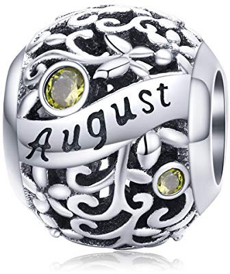 Lorrifal August 925 Sterling Silber Original Geburtsstein Charms passend für Pandora Armbänder Geburtstag Geschenk für Frauen Mädchen Mutter Tochter