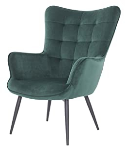 byLIVING Sessel UTA/gepolsterter Armlehn-Sessel in Samt-Stoff dunkel-grün mit Ziersteppung/Gestell schwarz pulverbeschichtet/Relaxsessel/Ruhesessel / 72 x 97 x 80 cm (BxHxT)
