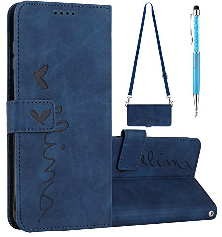 Grandoin Coque pour Samsung Galaxy A12 avec Cordon, Coque Samsung A12 avec Lanière, Etui Protection Housse Premium en Cuir PU,Magnétique Pochette Flip Case Porte Cartes Samsung A12 (Bleu)