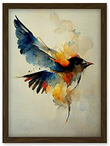 Doppelganger33 LTD Watercolour Paint Illustration Of Colourful Flying Bird Artwork Framed Wall Art Print A4