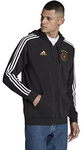 adidas Deutschland DNA Herren Kapuzenpullover mit durchgehendem Reißverschluss, Schwarz/Weiß, Größe L, Schwarz