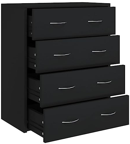 vidaXL Kommode mit 4 Schubladen Schubladenschrank Sideboard Schrank Mehrzweckschrank Aufbewahrungsschrank Beistellschrank 60×30,5×71cm Schwarz