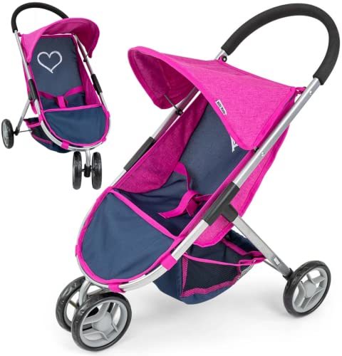 Milly Mally Puppenwagen Susie klappbar, für Mädchen ab 3 Jahren, mit Verdeck, Schaumrädern, Gurten Prestige Navy