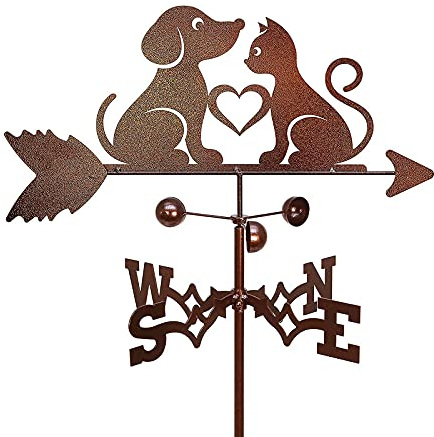 CAZARU Wetterfahne für Katzen und Hunde mit Dachmontage Wetterfahne Edelstahl Wetterhahn Dachgarten Metalldekorationen für den Hof im Freien