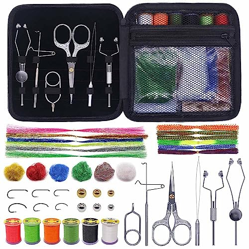 XFISHMAN Fly-Tying-Kit-with-Tools-Materials Fly-tieing-Starter-kit for Fly Fishing Lure Building jig Making Set