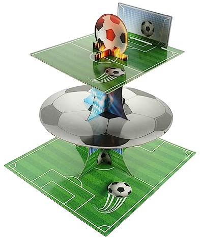 CIYODO Football Cupcake Stand 3 Tier Dessert Tower Multi-Layer Cake Holder Soccer Themed Cake Display for Birthday and Wedding
