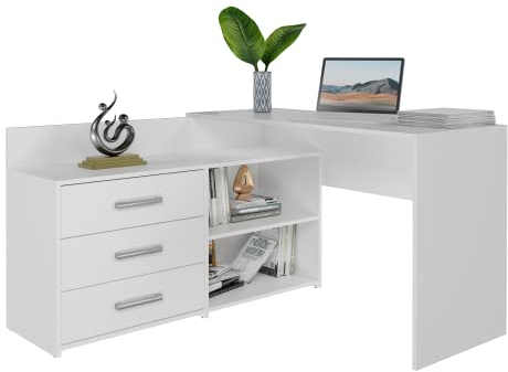 CDF MOLINE - Corner desk with storage - 3 drawers + 2 shelves - 120x50x76 cm - Computer desk