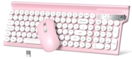 RaceGT Wireless Keyboard and Mouse Combo - Cute Pink Keyboard with Phone Holder, 2.4G USB Computer Set for Windows Laptop/Desktop/PC