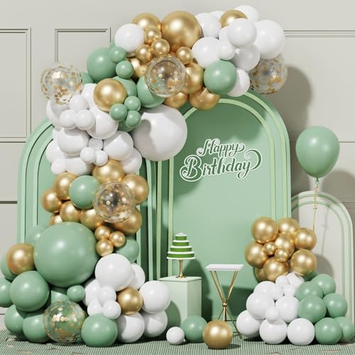 Sage Green Balloons Arch Kit, 100 Stück Olive Grün Gold Luftballons Geburtstag Set, Luftballons Geburtstag Hochzeit, Ballons Girlande Grün für Baby Shower, Babyparty, Geburtstag Dekoration, Brautparty