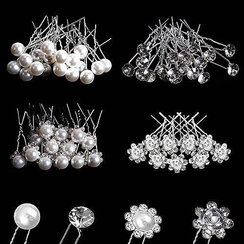 40 Pcs Pearl Hair Pins, Bridesmaid and Bridal Hair Accessories, Wedding Crystal Pearl Flower Hair Barrettes Clips for Prom Bride Women Girls