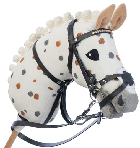 Hobbyhorse with Bridle | Realistic stickhorse | White Spotted Beauty