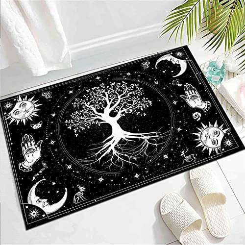 Bioputty Welcome Mat Boho Tree of Life Carpet Hippie Sun Moon Doormats Non Slip Front Door Mat Bath Rug Non Slip for Indoor Entryway Areas Home Doormat Rugs 18x30 Inch