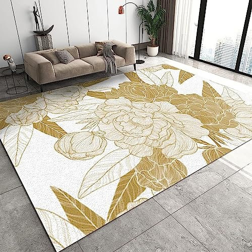 Goldene Rose Pflanzen 3D Gedruckter Teppich Rutschfester Teppich Für Wohnzimmer Schlafzimmer Bodenmatte Outdoor-Teppich Geburtstagsgeschenk 31,5 X 47,2 Zoll - Leicht Zu Reinigen -8S4X+W4A