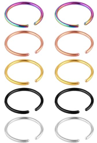 10 Stück Nasenring Nasenpiercing Ring Set, Fake Nase Lippe Ring, 20g 8mm Piercing Nasen Schmuck Edelstahl Nasenringe Hoop, Septum-Knorpelring-Set Für Damen Männer