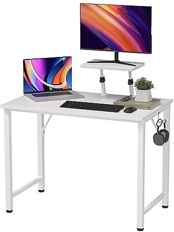 Computertisch 80cm Schreibtisch,Schreibtisch mit Kleiner Abnehmbarem Monitorständer Leicht Montierbarer Computertisch Arbeitstisch mit Speicherplatine Bürotisch(Weiß, 80 x 40 x 75 cm)